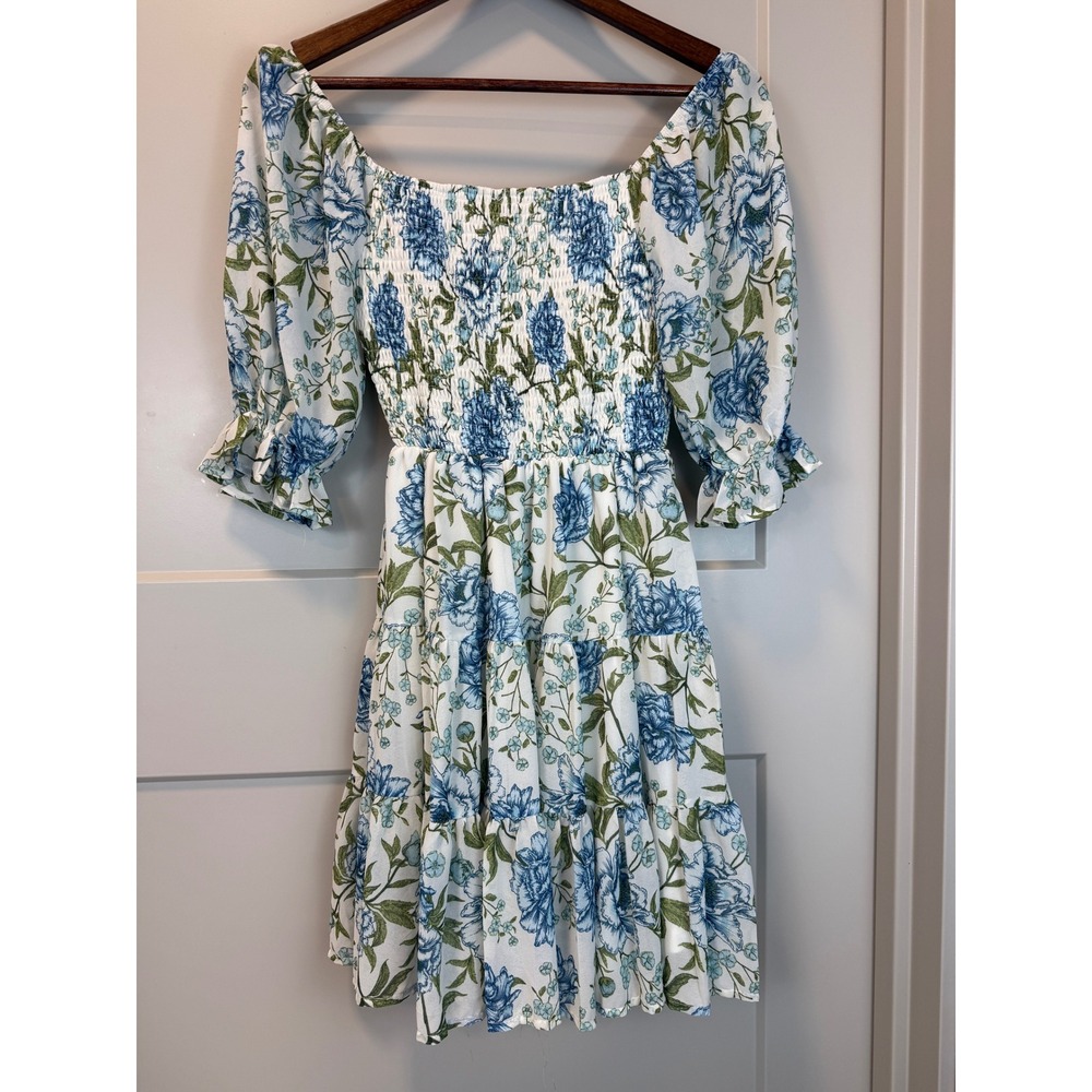 Flying Tomato Boho Cottagecore‎ Floral Puff Sleeve Mini Dress Size Small - Picture 5 of 7